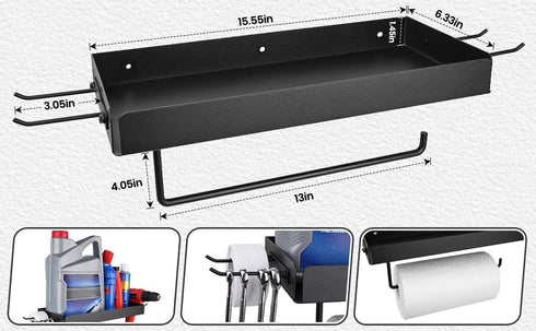 Tongyuyan 2 Garage Paper Towel Holder with Shelf & Detachable Hooks - Wall Mount Shop Towel Holder & Paper Towel Holder