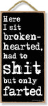 Honey Dew Gifts, "Here I Sit Broken Hearted Only Farted" Funny Bathroom Sign, Decorative Wood Wall Art