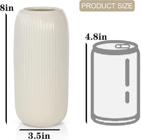 RIKBVOM Ceramic Vase for Flowers Modern Small Ribbed Textured Flower Vase for Home Decor, Pampas Grass, Decorative