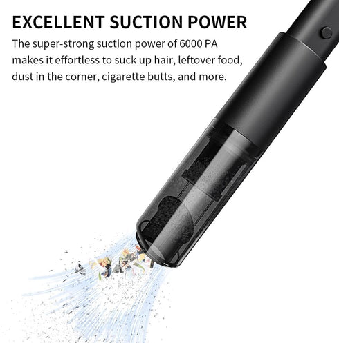 Wireless Handheld Vacuum Cleaner, 6000Pa High Suction Power, Portable Home and Car Accessories, Cordless Handheld Vac Cleaning Device, Ultra-Lightweight 0.8 lbs, Two Filters and Storage Bag, Black by AOESIN