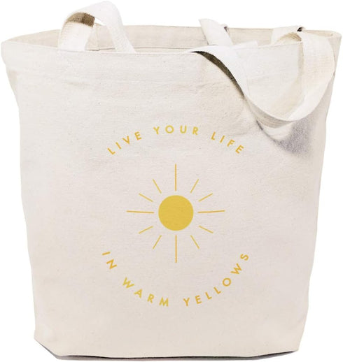 The Cotton & Canvas Co. Live Life in Warm Yellows Summer Beach Bag, Reusable Shoulder Tote and Handbag