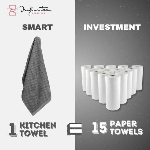 Infinitee Xclusives 100% Cotton Kitchen Towels, 15x25 Inch Ultra Soft Tea Towel, Super Absorbent Terry Dish Towels