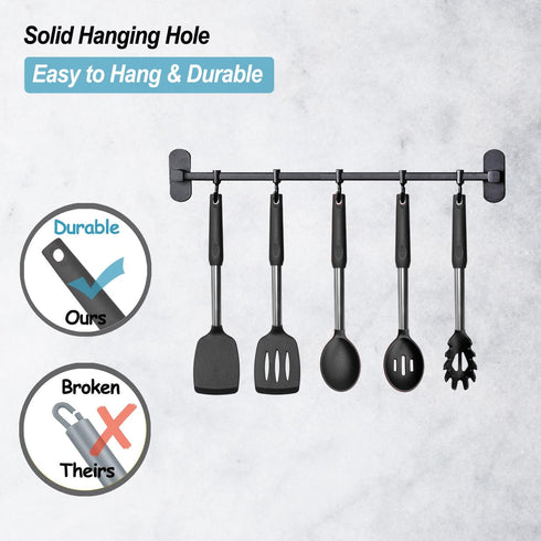 Silicone Spatula and Cooking Spoon Set, 5 Pack Non-Stick Utensils, Heat Resistant with Stainless Steel Handle (Black)