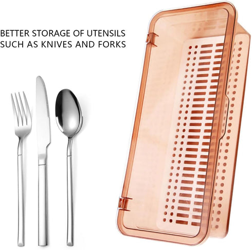 Flatware Tray with Lid,Silverware Tray Kitchen Cutlery Tray and Utensil Storage Container for Flatware and Silverware (Brown) by ICSTM