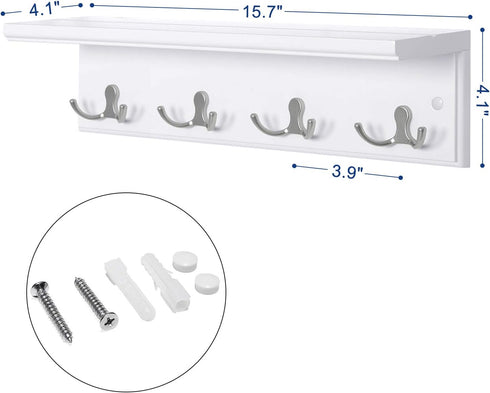 SONGMICS Entryway Hanging Coat Rack, Wall-Mounted Wooden Shelf with 4 Double Hooks