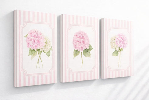 Pink Hydrangea Nursery Wall Art for Girls Room, Set of 3 Framed