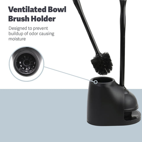 Casabella Bowl Brush & Plunger Combo - Heavy-Duty Toilet Plunger and Cleaning Brush, Ergonomic Handles, Durable Bowl