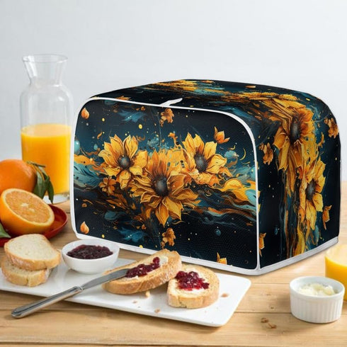 Plus Size 4 Slice Toaster Cover Splash Oil Painting Sunflower, Dust Protection for Microwave Oven (16x16") 2PCS