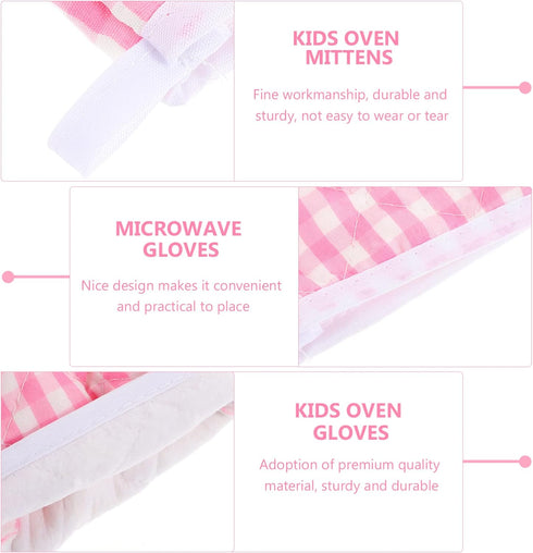 2Pcs Oven Mitts for Play Kitchen, Anti- Scald Gloves Microwave Oven Gloves Kitchen Mitts for Safe Baking Cooking (Pink