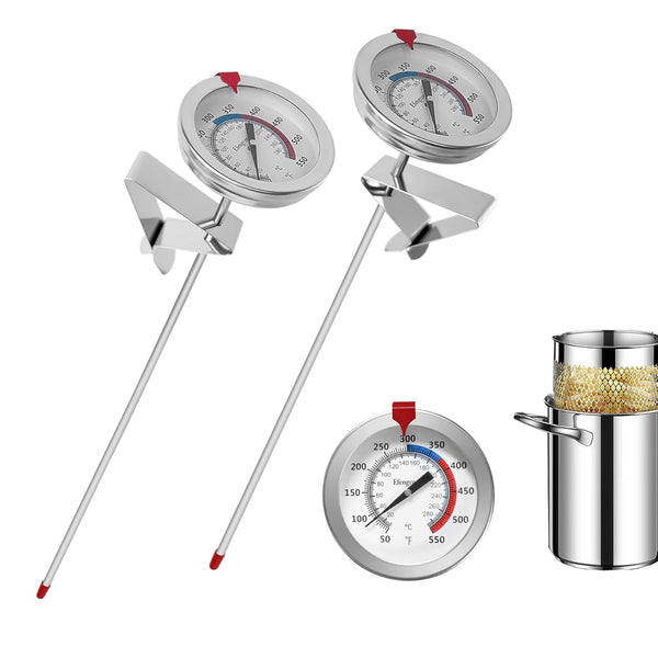 Candy Thermometer (2 Pack): 12" Probe & Pot Clip, Oil Thermometer for Deep Frying, Cooking Meat
