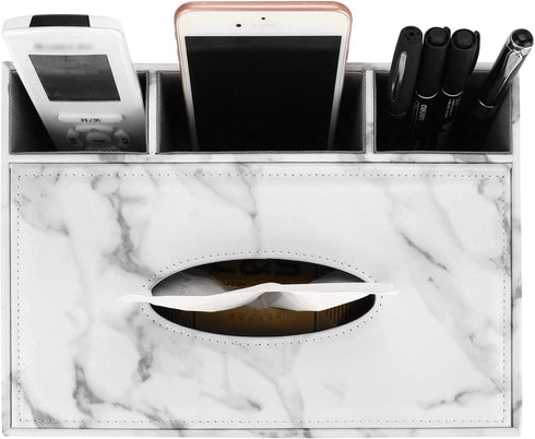 PU Leather Tissue Box Cover, Multifunctional Holder with Stationery Remote Control Box, Stylish Desktop Tissue Paper