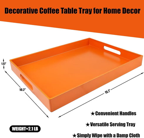 Counter, 11.8*15.7*1.6 Ornage Serving Tray for Coffee Table, Rectangular Plastic Decorative Tray with Handles