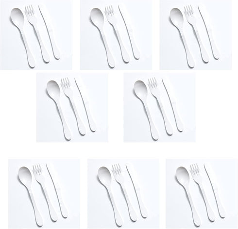 KNORK Eco 24 Piece (Fork, Knife, Spoon) Plant Based Cutlery, Reusable Bamboo Flatware Set, White by KNORK