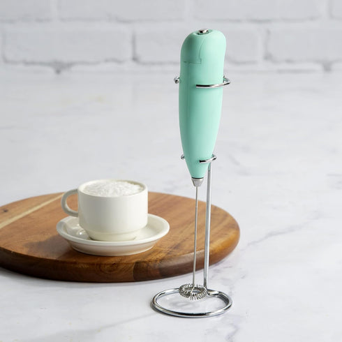 Primula Milk Frother with Stand, Handheld Whisk for Coffee, Frappe, Matcha, Battery Operated, Mint
