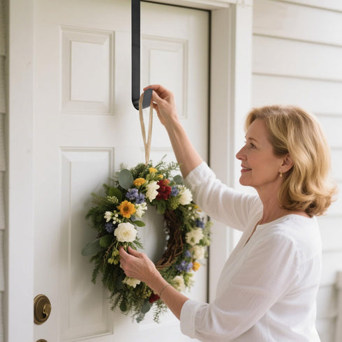 Sattiyrch 15" Wreath Hanger for Front Door - Sturdy Steel Over The Door Hook (White)