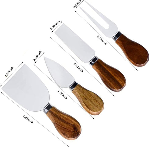 4Pcs Cheese Knife Set, Stainless Steel Knives with Acacia Wood Handle, Charcuterie Knife Set for Parties