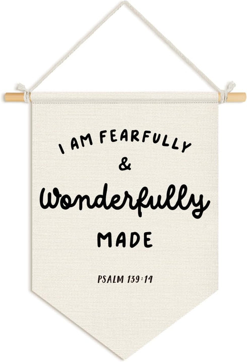 Wheatwin Christian Nursery Decor, I Am Fearfully and Wonderfully Made Wall Hanging Pennant