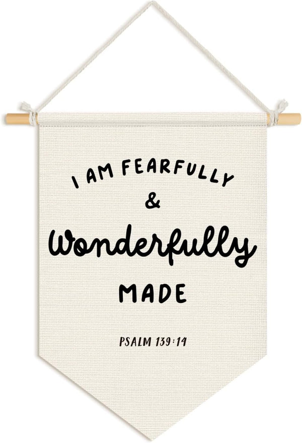 Wheatwin Christian Nursery Decor, I Am Fearfully and Wonderfully Made Wall Hanging Pennant
