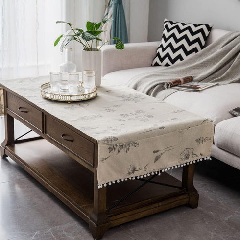 Wildflower,23.663 Inch) Coffee Table Cloth Rustic Style Living Room Center End Table Cover with Pocket, Cotton Linen