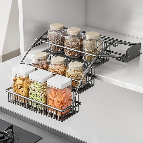 3-Tier Pull Down Spice Rack Organizer for Inside Cabinet Pantry Expandable Display