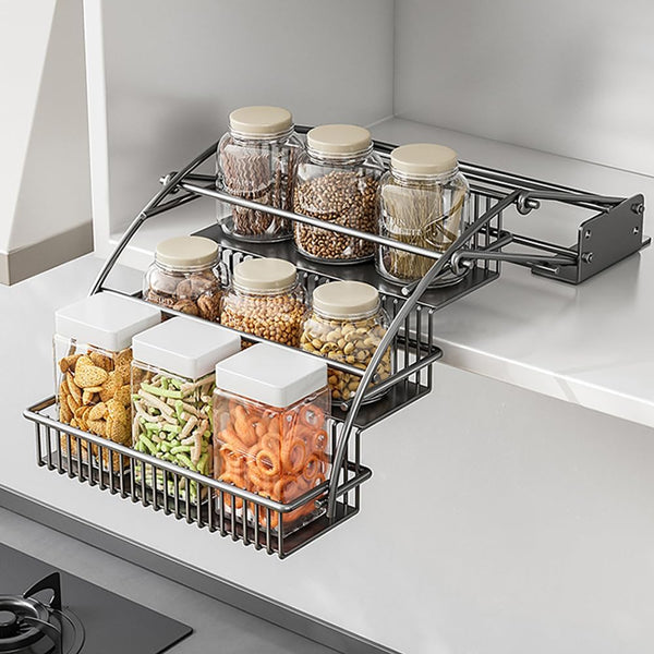 3-Tier Pull Down Spice Rack Organizer for Inside Cabinet Pantry Expandable Display