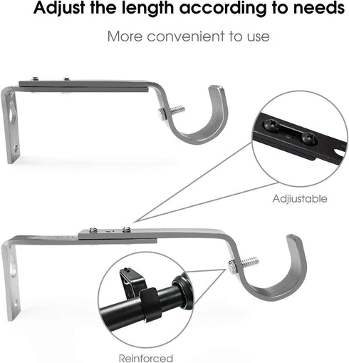 IHRDNNR Adjustable Curtain Rod Holders, Heavy Duty Silver Brackets for 7/8 or 1 Inch Rods, Set of 3
