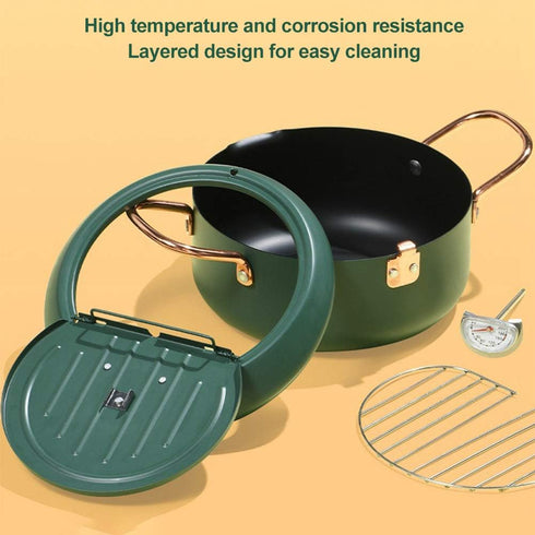 Tempura Frying Pan, 10 inch Deep Fryer Pot with Temperature Control, Carbon Steel Japanese Fryer for Kitchen Cooking