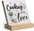 Cooking with Love Wood Plaque, Rustic Kitchen Sign Desk Decor for Home Kitchen Table Shelf Decoration