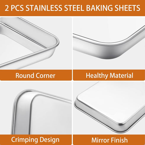Baking Sheet with Silicone Mat Set of 4, Deedro Stainless Steel Cookie Sheet with Non-Toxic Baking Mats.