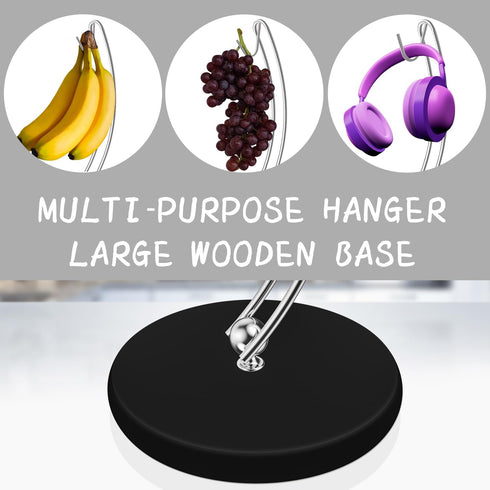 Modern Banana Holder Stand - Patented Tree Hanger with Stainless Steel Rack and Wood Base for Kitchen Use (Black/Silver)