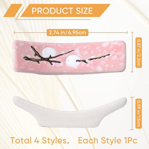 CRASPIRE 4Pcs Japanese Chopstick Holder Flower Blossom Porcelain Chopsticks Rest Ceramic Chinese Painted Dinner Spoon Fork Brush Pen Stand Rack Set for Countertop Tableware Home Ornaments Decoration