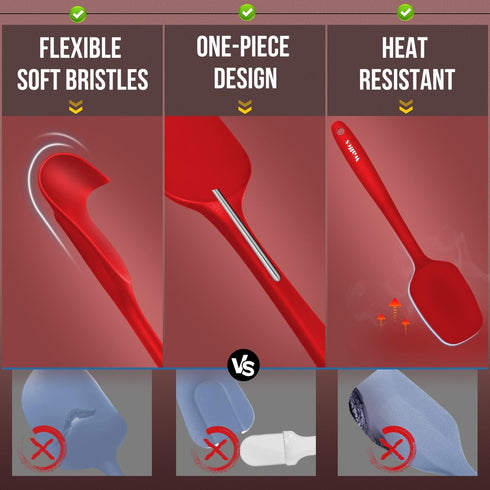 Walfos Silicone Spatula Set of 5, 600°F Heat Resistant Kitchen Scraper, Strong Steel Core, BPA Free, Red
