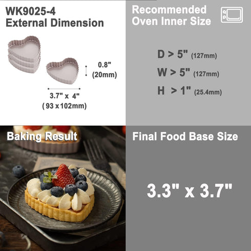 CHEFMADE Mini Tart Pan Set, 4-Inch 4Pcs Non-Stick Heart-shaped Quiche Bakeware for Oven and Instant Pot (Champagne Gold)