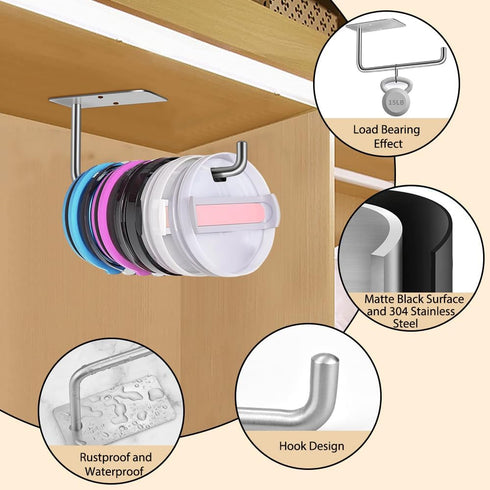 MGahyi Tumbler Lid Organizer, Space Saving Self-Adhesive or Drilling Cup Lid Hook for Kitchen Organizers and Storage