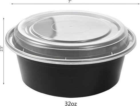 FULING 32 oz 50 ct Round Meal Prep Containers, Disposable Plastic Food Storage Lunch Boxes with Lids, BPA Free