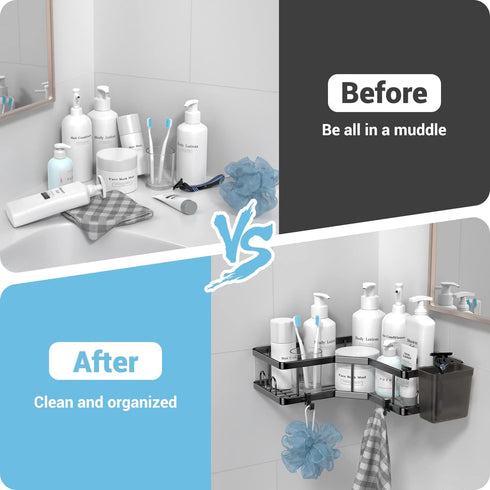 2 Pack 90 AKTECKE Corner Shower Caddy, Adhesive Shower Corner Organizer Shelves, No Drilling Stainless Steel Shower