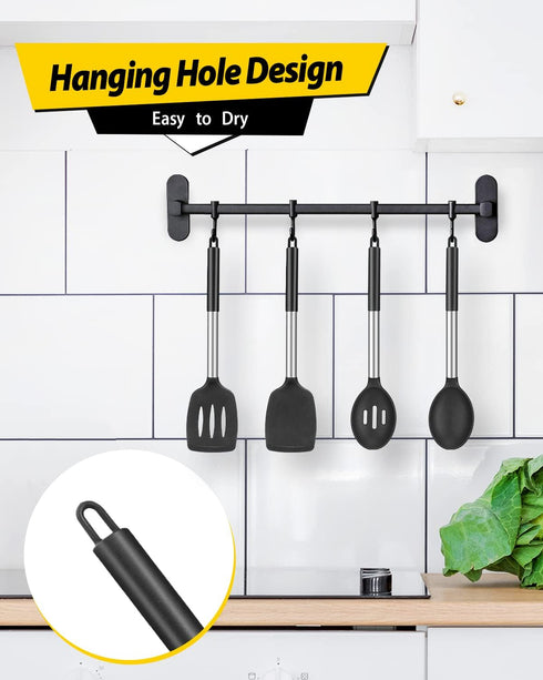 Pack of 4 Silicone Cooking Utensils Set, Non-Stick Large Solid Spatulas, BPA Free Kitchen Turners for Frying, Mixing