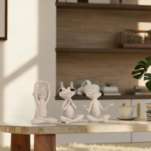 Set 3 Suoedd Sandstone Frog Figurines Yoga Decor of Frog Yoga Statues for Modern Living Room Table Office Bookshelf