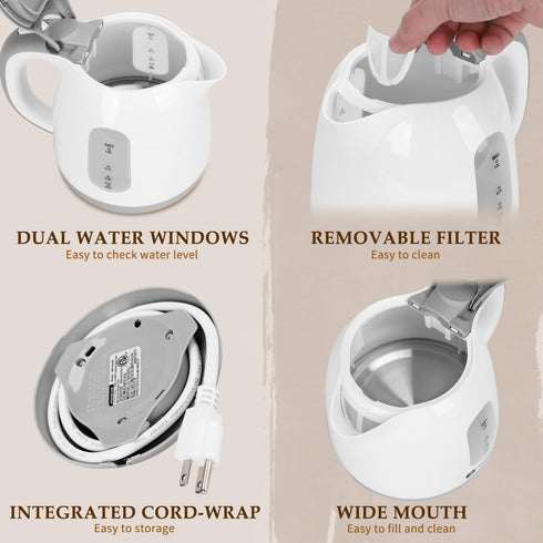 Aigostar 1L Small Electric Kettle, 1100W Portable Tea Kettle with Automatic Shut-Off, BPA-Free, Grey