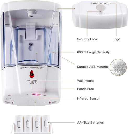 Commercial 600ml/20oz interhasa! Soap Dispenser, Touchless Hand Sanitizer Dispenser Wall Mount Automatic Kitchen Soap