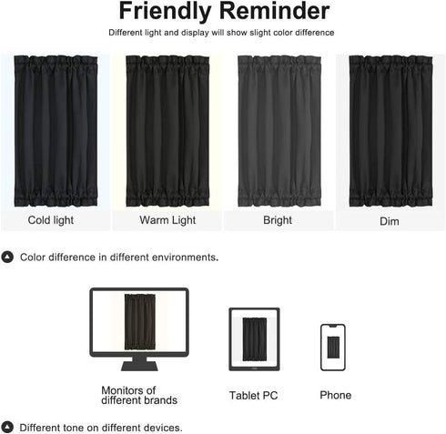 PiccoCasa Blackout French Door Curtain Panel - Solid Blackout Door Curtain Drapery with Tiebacks - 1 Panel Black W25 x