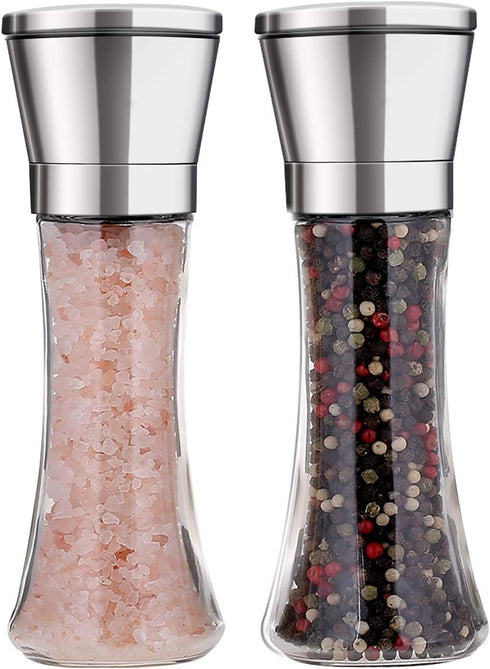 Salt and Pepper Grinder Set of 2 Stainless Steel Manual Spice Grinders with Adjustable 5 Grade Coarseness, Gift Set