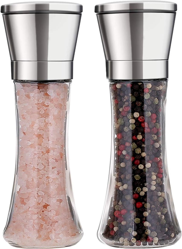 Salt and Pepper Grinder Set of 2 Stainless Steel Manual Spice Grinders with Adjustable 5 Grade Coarseness, Gift Set