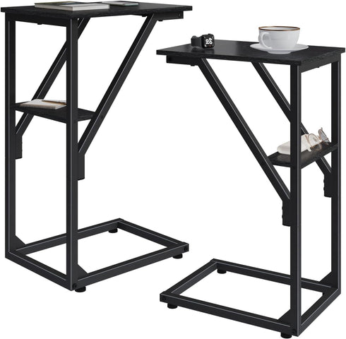 NEFROM C-Shaped End Tables, Sofa TV Trays Set of 2, Small Couch Side