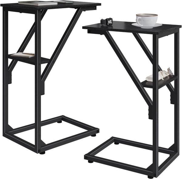 NEFROM C-Shaped End Tables, Sofa TV Trays Set of 2, Small Couch Side