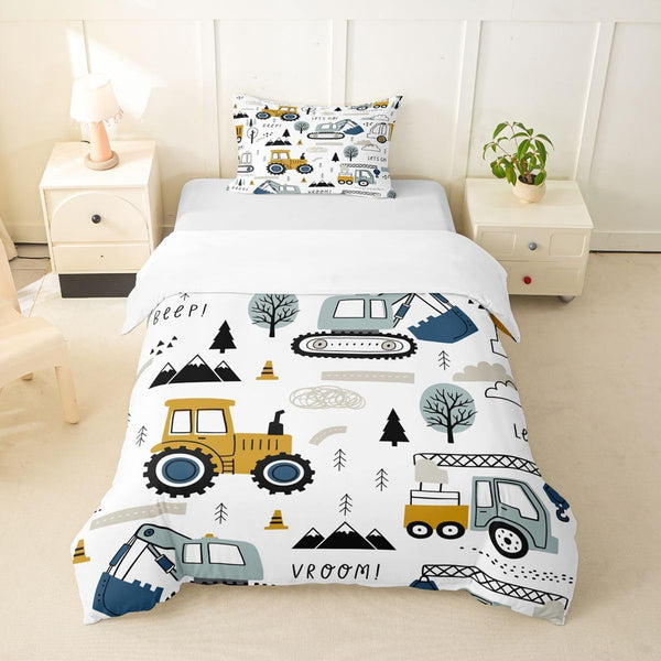 Feelyou Cartoon Car Kids Bedding Set Construction Bedding Duvet Cover Set Boys