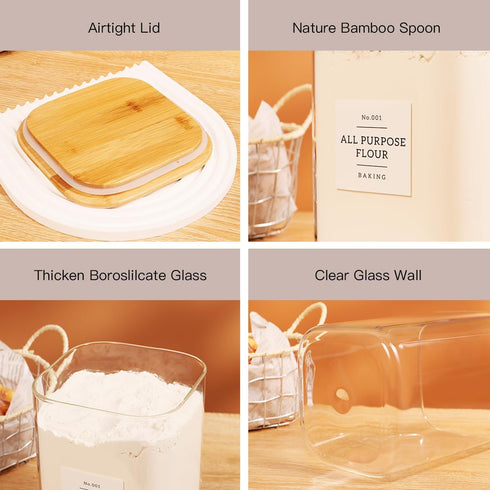 2 Pack 132 110 floz 51 floz large Square Glass Flour and Sugar Containers with Kitchen Pantry Labels - & - Glass Jars
