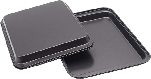 Small Nonstick Baking Sheet 9.45 x 7.09 Inch (Inner 7.5x6) - 2 Pack Mini Cookie Tray for Toaster Oven, No Warp No Rust