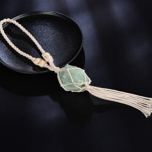 Natural Green Fluorite Meditation Healing Crystals, Feng Shui Hanging Ornament for Car, Home Decor