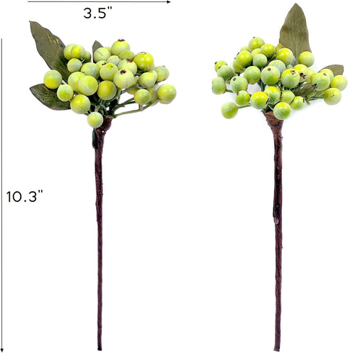 M2cbridge 12pcs) Artificial Berry Stems Christmas Picks Pine Needles Branches Wreath Ornament (Green